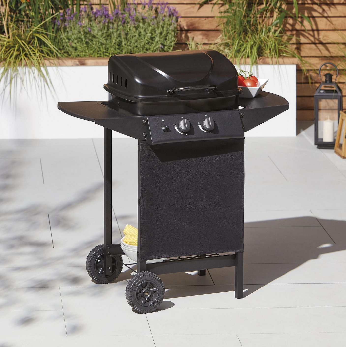 NEW Tesco 2 Burner Gas BBQ with 2 Side Tables Black 5057545226872 eBay